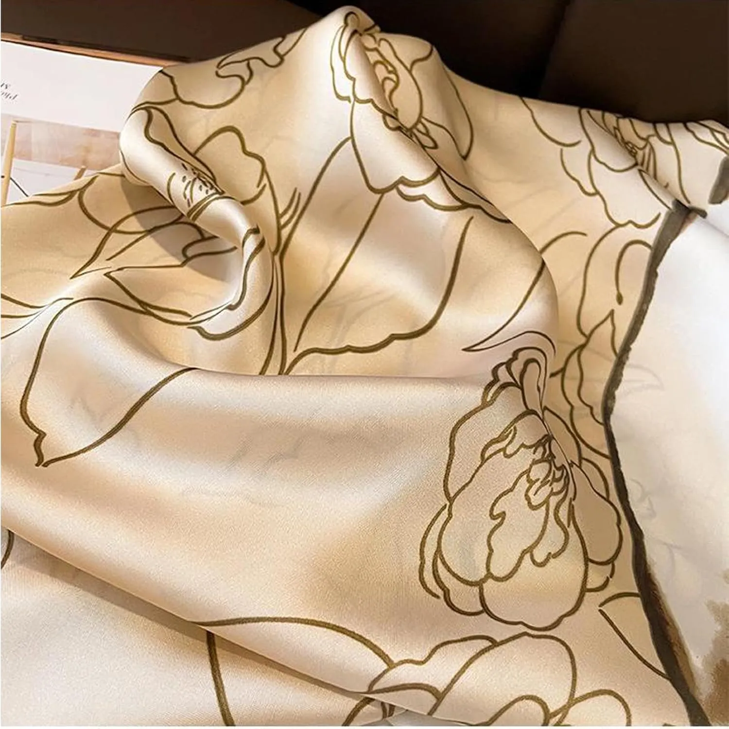 Fashion Scarves 100% Satin Silk Scarf Long Lightweight Sunscreen Shawls Wraps for Women Hair Scarves