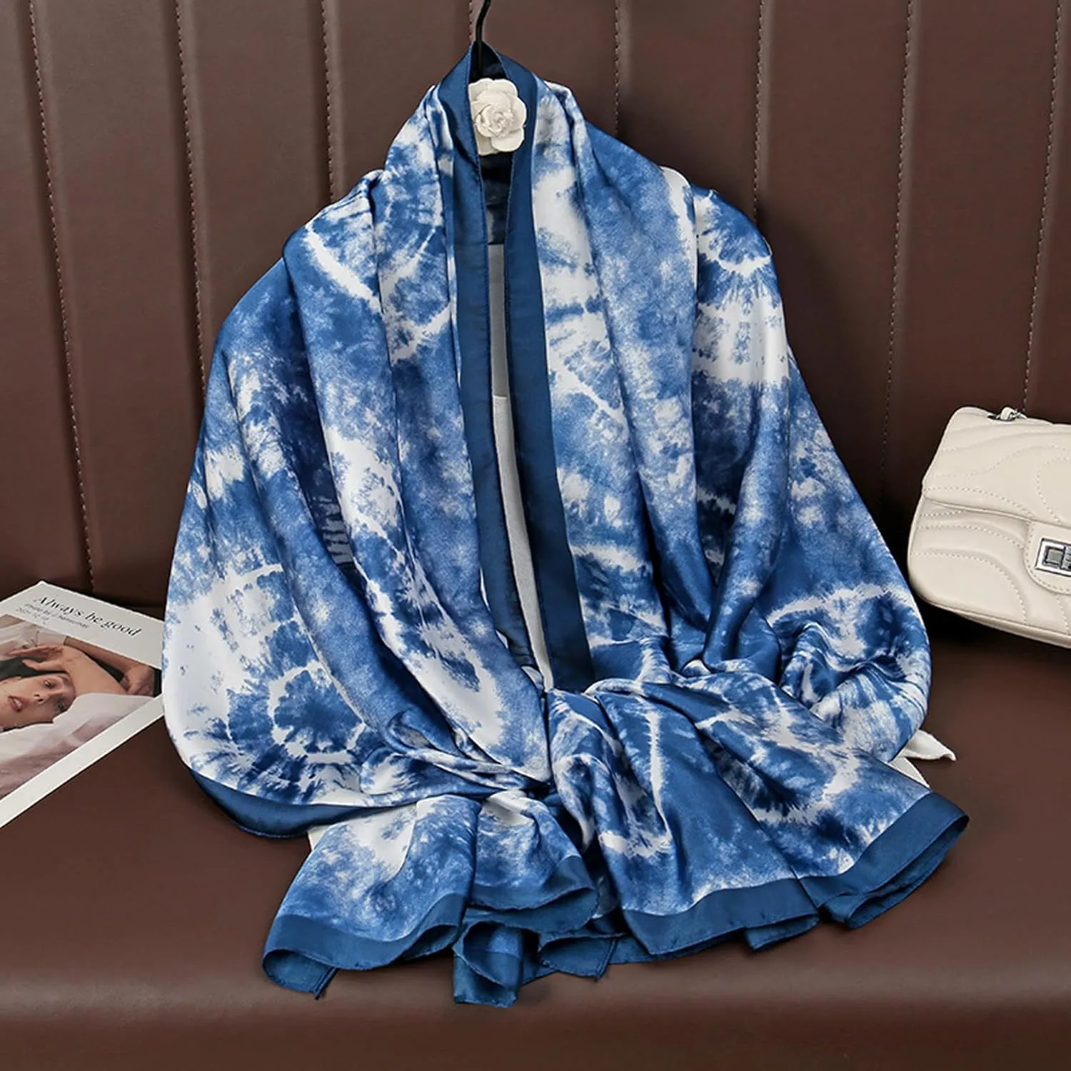 Fashion Scarves 100% Satin Silk Scarf Long Lightweight Sunscreen Shawls Wraps for Women Hair Scarves