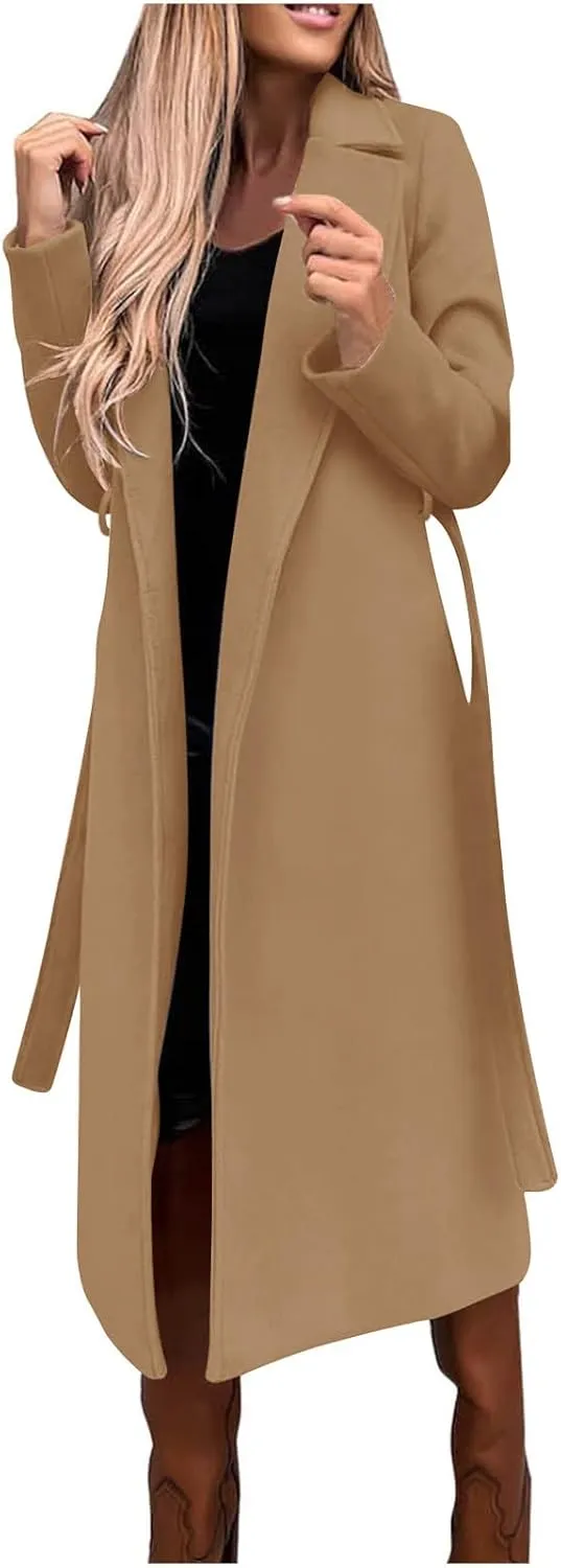Fashion Trench Coat for Women 2025 Long Overcoat Work Casual Blazer Woolen Coats Fall Winter Cardigan Jackets