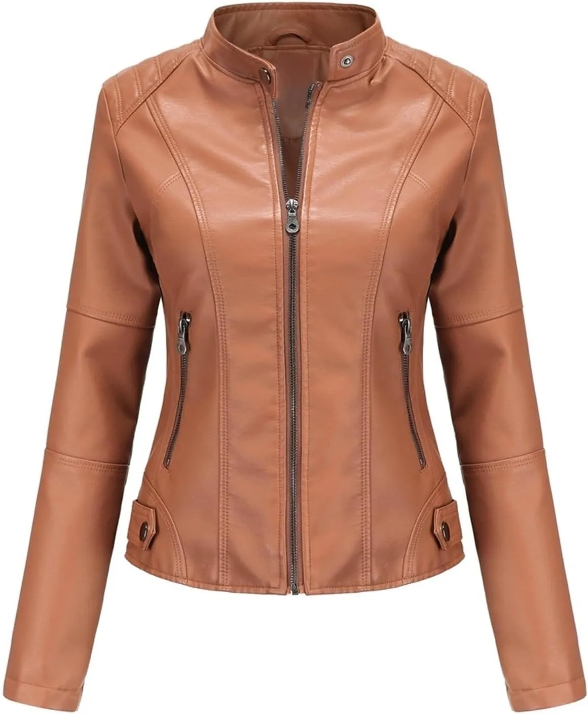 Faux Leather Jackets For Women Motorcycle PU Moto Biker Outwear CoatZip Leather Jackets For Women