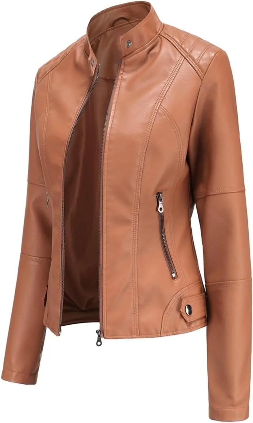 Faux Leather Jackets For Women Motorcycle PU Moto Biker Outwear CoatZip Leather Jackets For Women