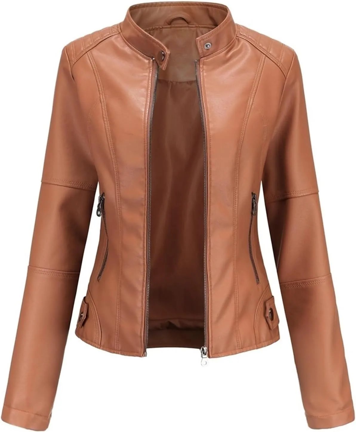 Faux Leather Jackets For Women Motorcycle PU Moto Biker Outwear CoatZip Leather Jackets For Women