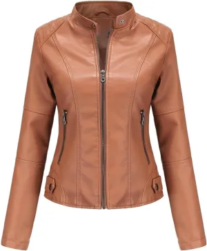 Faux Leather Jackets For Women Motorcycle PU Moto Biker Outwear CoatZip Leather Jackets For Women