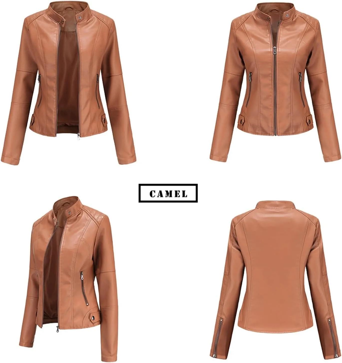 Faux Leather Jackets For Women Motorcycle PU Moto Biker Outwear CoatZip Leather Jackets For Women