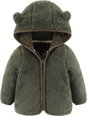 Fleece Hooded Jacket for Baby Girls Boys Zip Up Teddy Coat Winter Warm Bear Ear Cute Jackets Thick Outwear Cardigan
