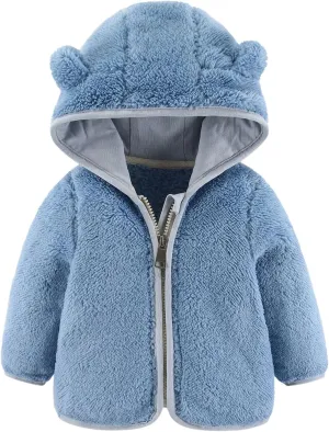 Fleece Hooded Jacket for Baby Girls Boys Zip Up Teddy Coat Winter Warm Bear Ear Cute Jackets Thick Outwear Cardigan