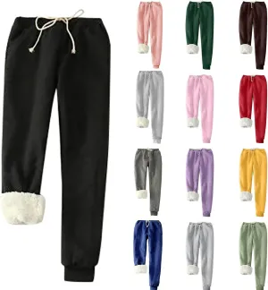 Fleece Lined Pants for Women High Waisted Sweatpants Warm Jogger Sweat Pant Winter Thick Snow Pant with Pocket