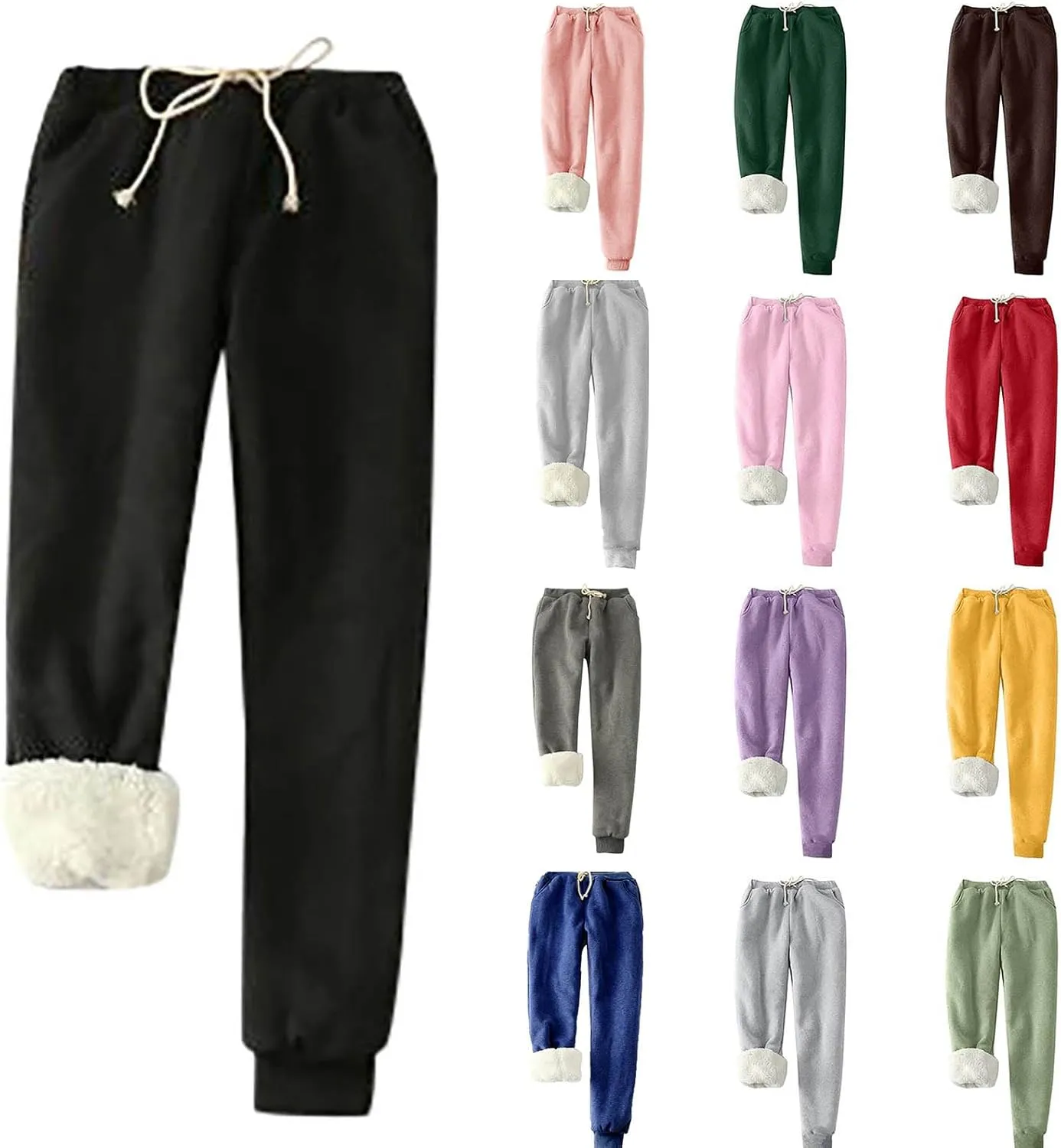 Fleece Lined Pants for Women High Waisted Sweatpants Warm Jogger Sweat Pant Winter Thick Snow Pant with Pocket