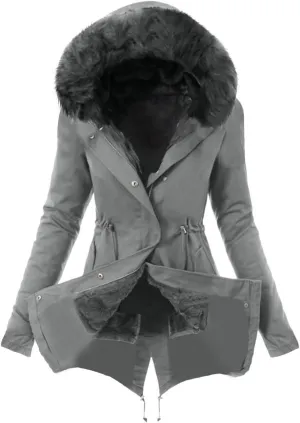 Fleece Lined Winter Coats for Women Fashion Warm Trench Jacket Fuzzy Sherpa Lined Faux Fur Hooded Mid Long Parka Coat