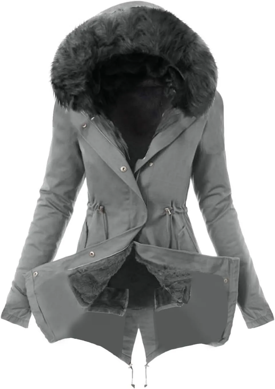 Fleece Lined Winter Coats for Women Fashion Warm Trench Jacket Fuzzy Sherpa Lined Faux Fur Hooded Mid Long Parka Coat