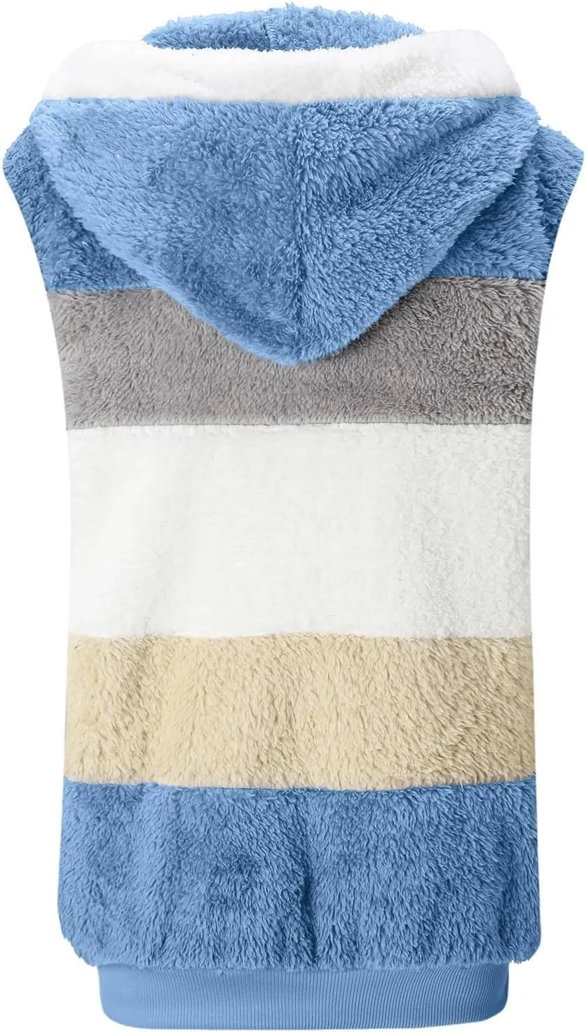 Fleece Vests For Women with Zipper Casual Sleeveless Hoodies Sherpa Vests Winter Color Block Jackets