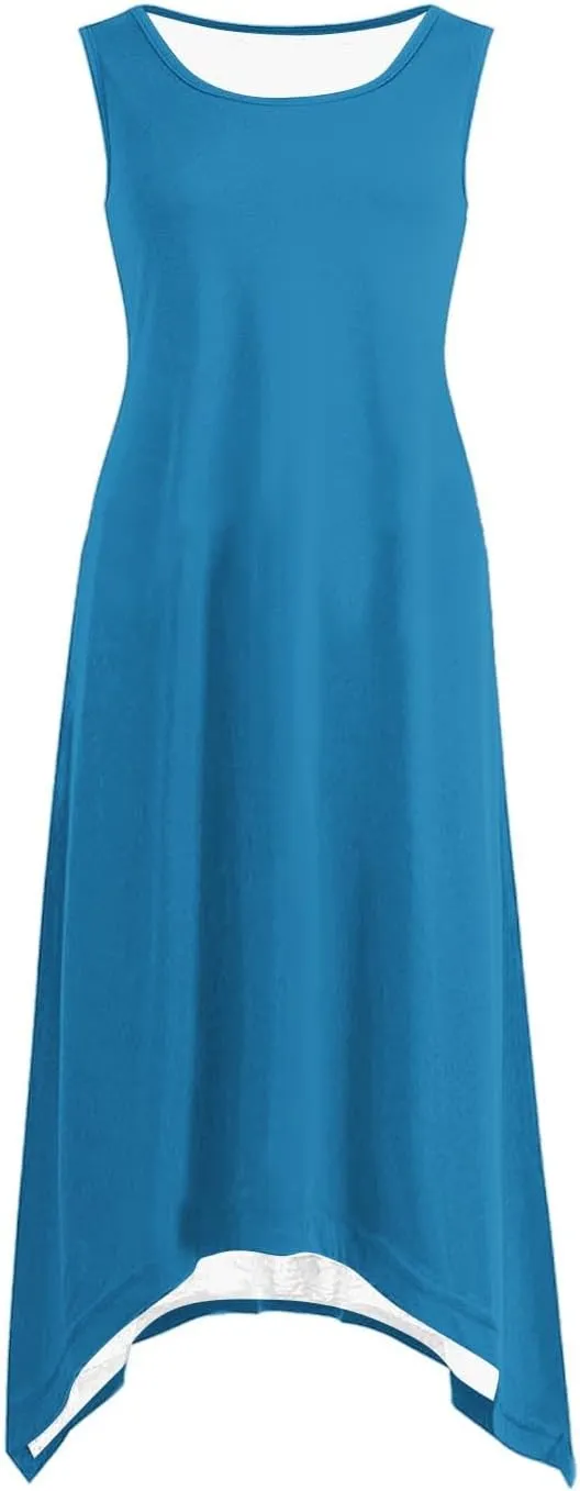 Flowy Dresses for Women Swing Casual Sleeveless Midi Sundress Crewneck Elegant Tank Dress Vacation Outfits 2025