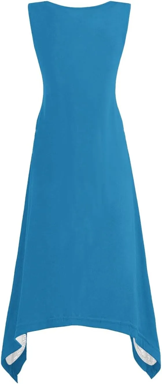 Flowy Dresses for Women Swing Casual Sleeveless Midi Sundress Crewneck Elegant Tank Dress Vacation Outfits 2025