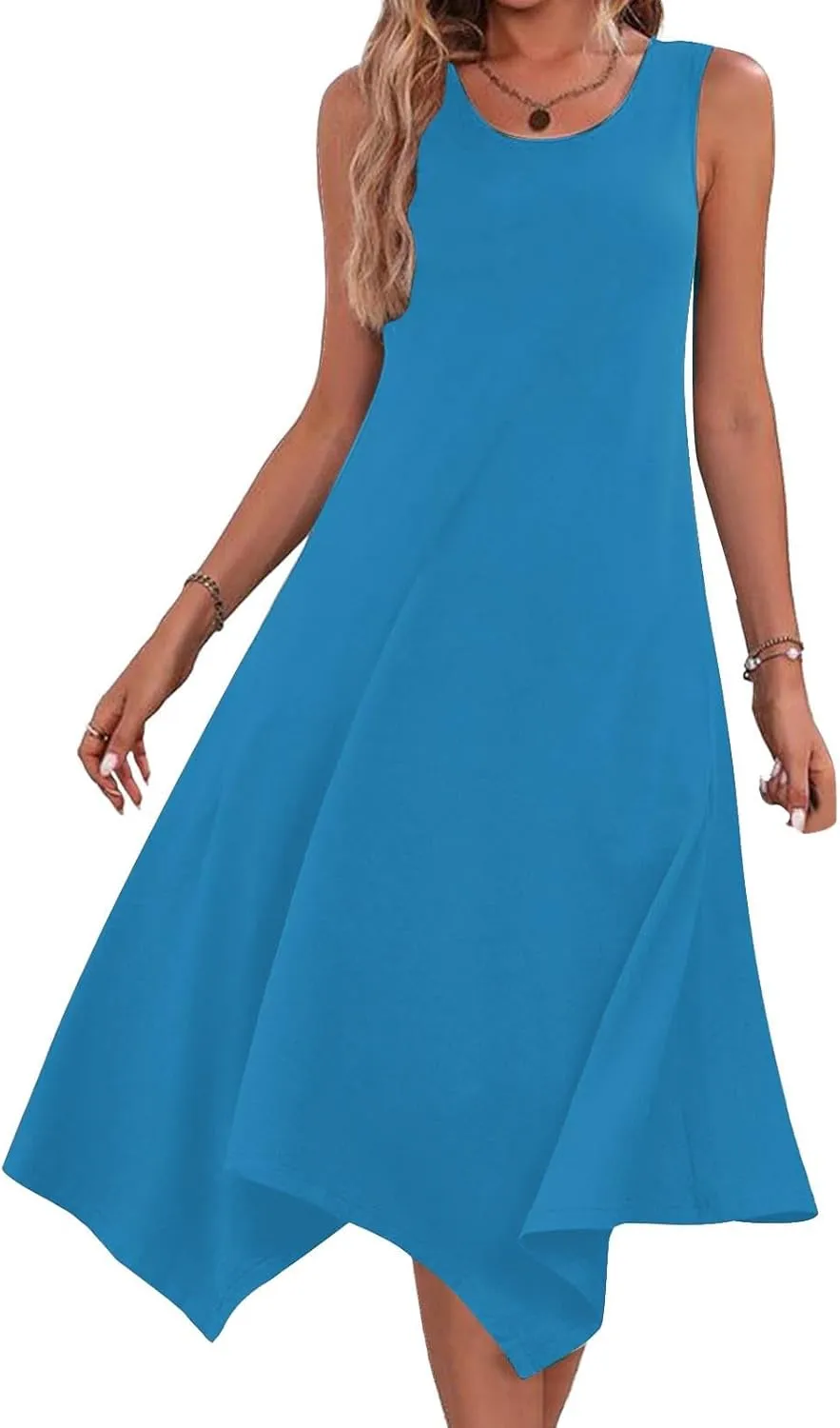 Flowy Dresses for Women Swing Casual Sleeveless Midi Sundress Crewneck Elegant Tank Dress Vacation Outfits 2025