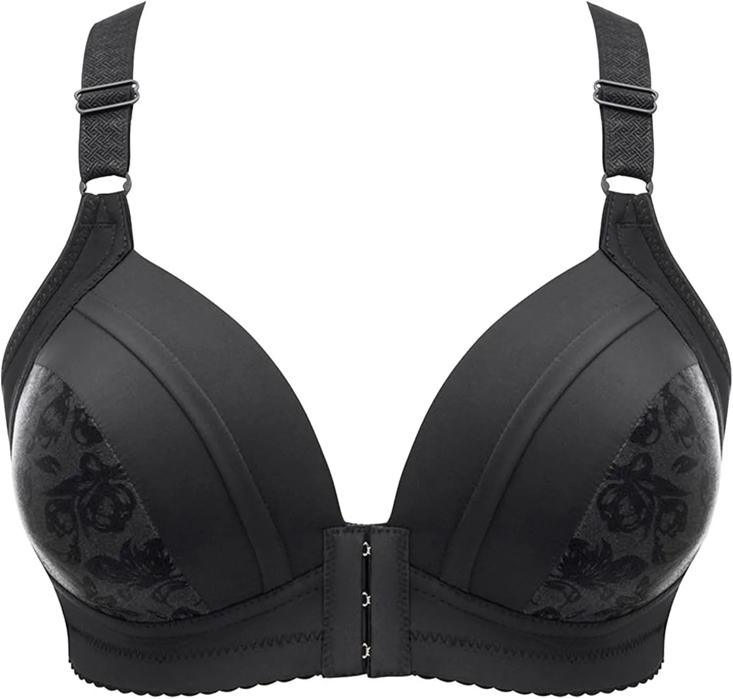 Front Close Lace Bra for Women, Push Up Wirefree Bra Sexy Lace Bra with Deep V Neck Seamless Comfort Brassiere