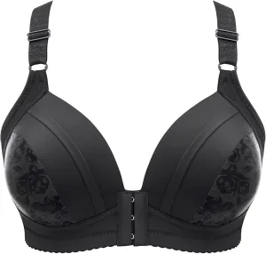 Front Close Lace Bra for Women, Push Up Wirefree Bra Sexy Lace Bra with Deep V Neck Seamless Comfort Brassiere