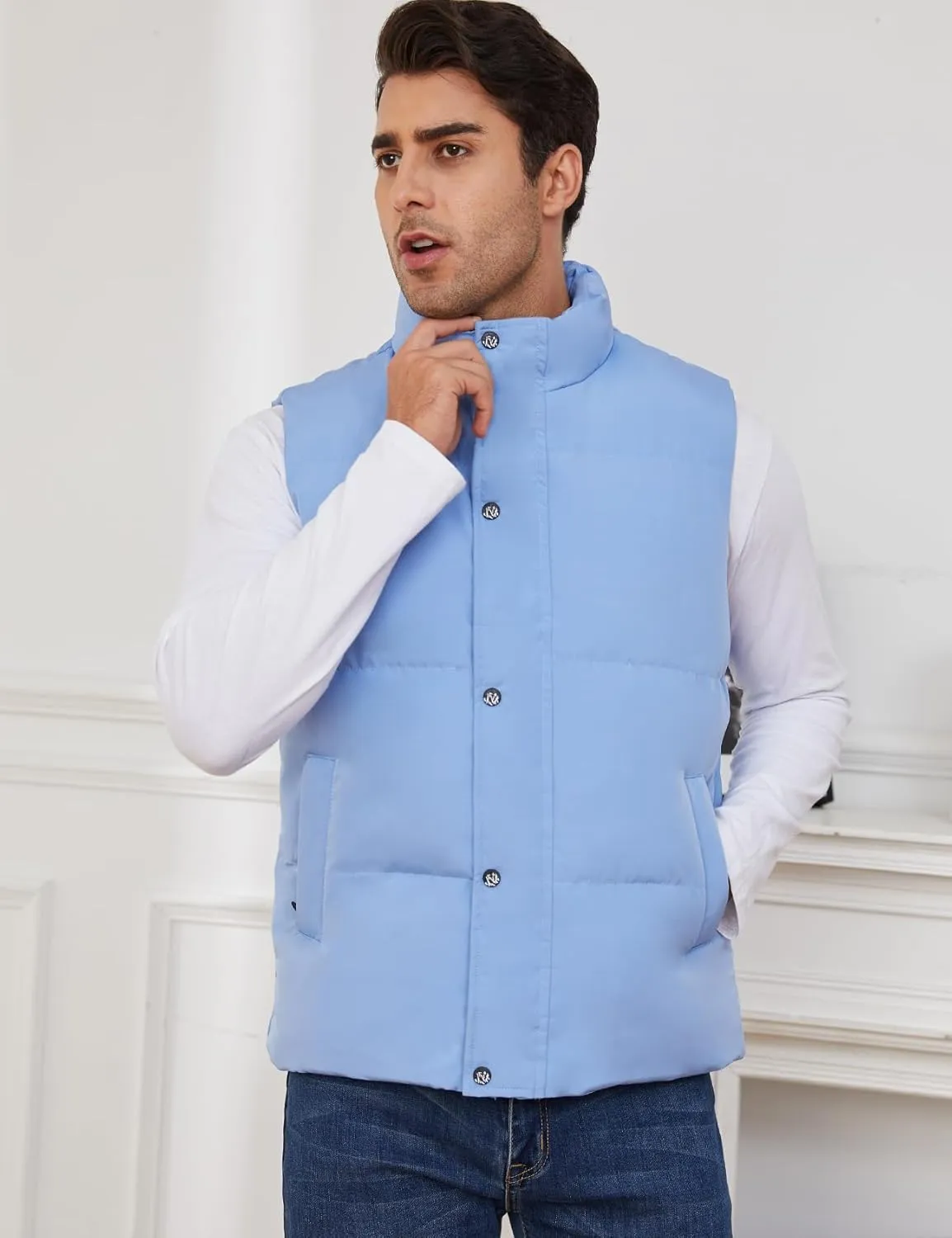 Gihuo Mens Puffer Vest Winter Padded Gilet Stand Collar Sleeveless Quilted Jackets Full Zip Coats Warm Outerwear