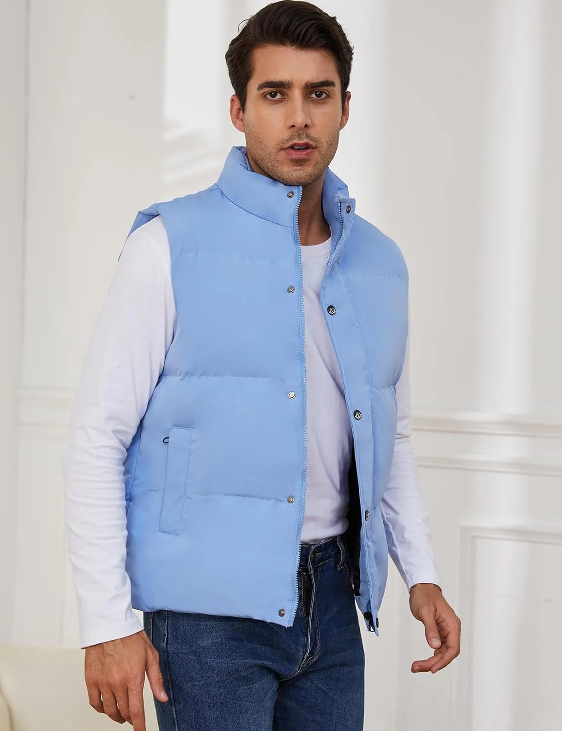 Gihuo Mens Puffer Vest Winter Padded Gilet Stand Collar Sleeveless Quilted Jackets Full Zip Coats Warm Outerwear