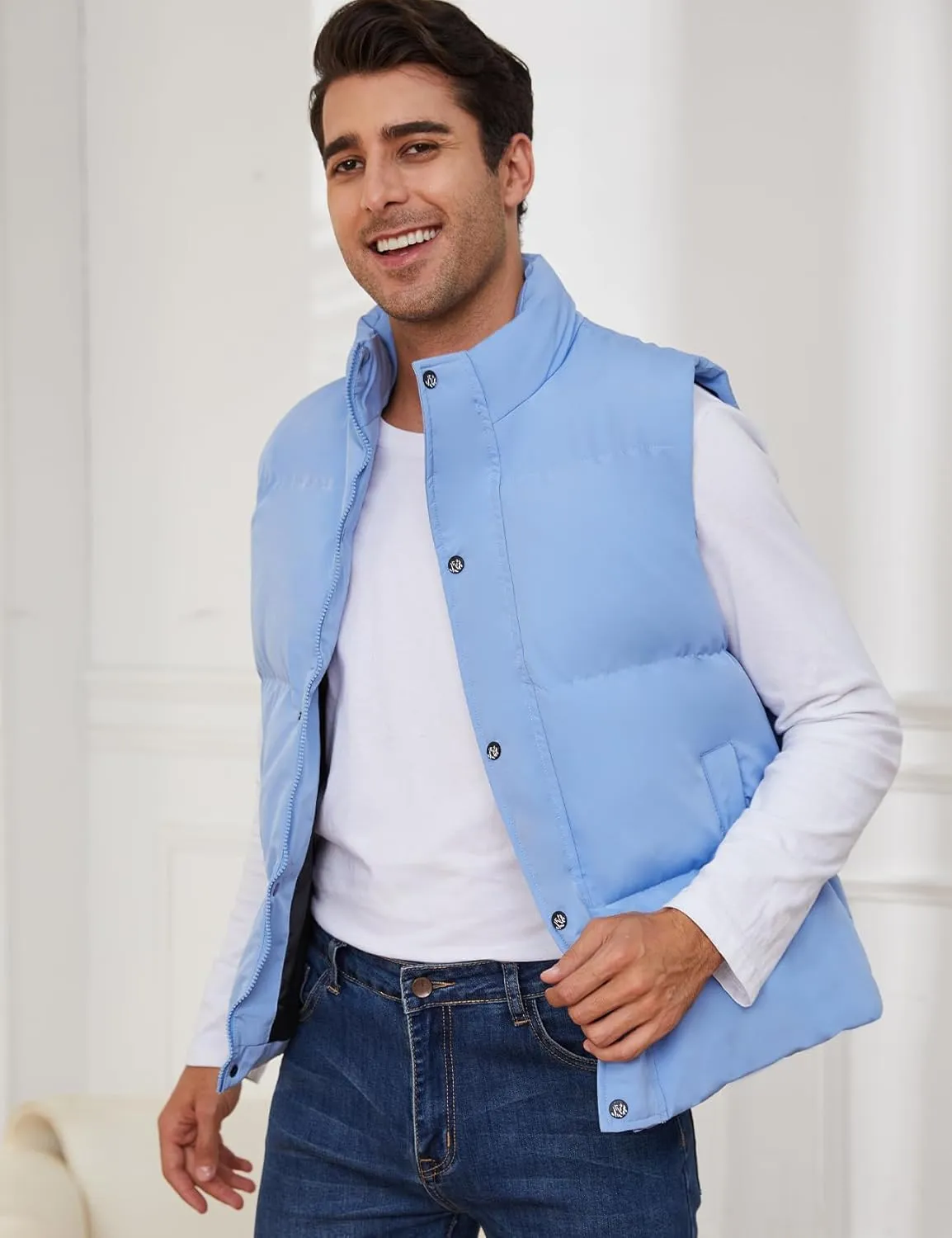 Gihuo Mens Puffer Vest Winter Padded Gilet Stand Collar Sleeveless Quilted Jackets Full Zip Coats Warm Outerwear