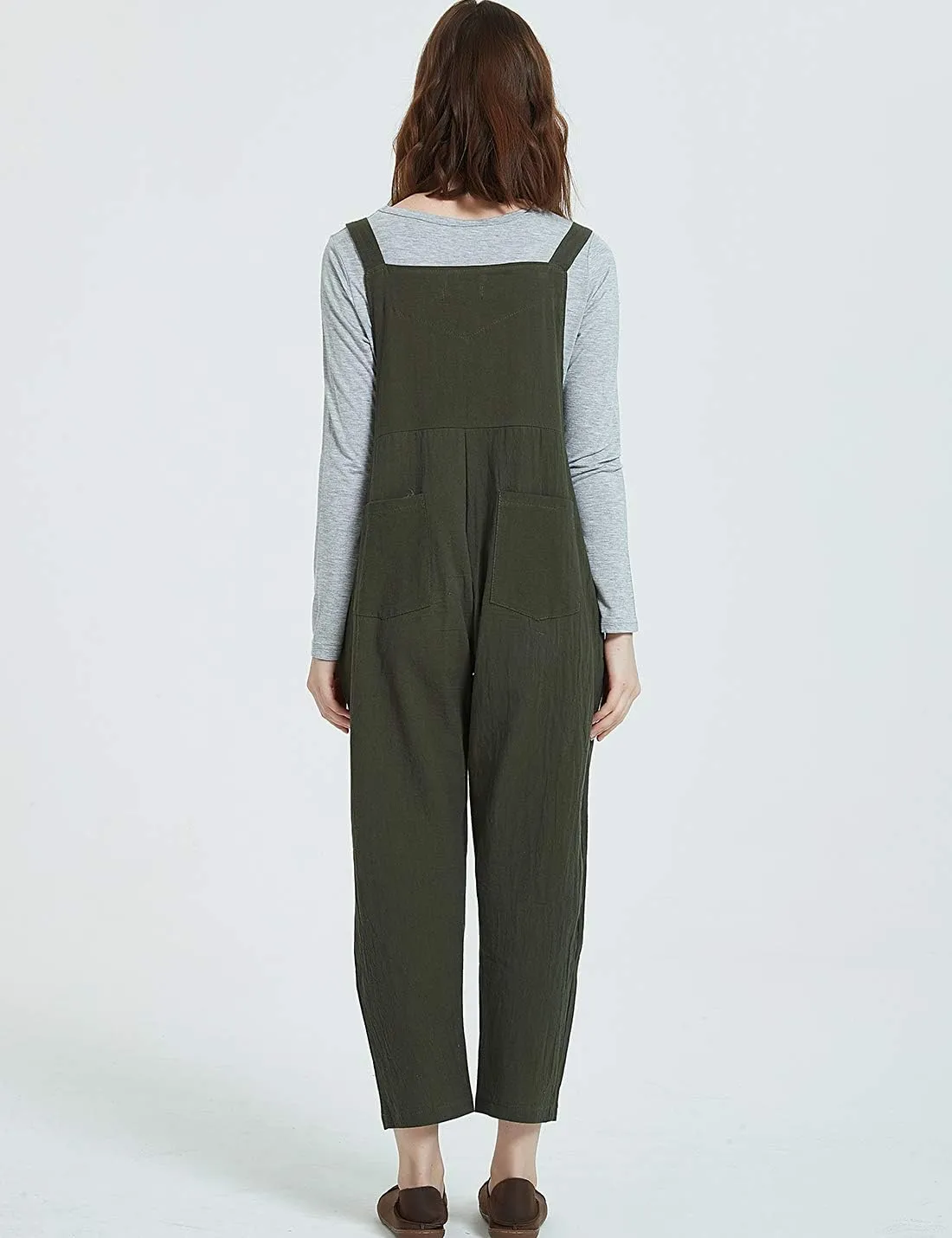 Gihuo Women's Baggy Loose Cotton Linen Bib Overalls Jumpsuits