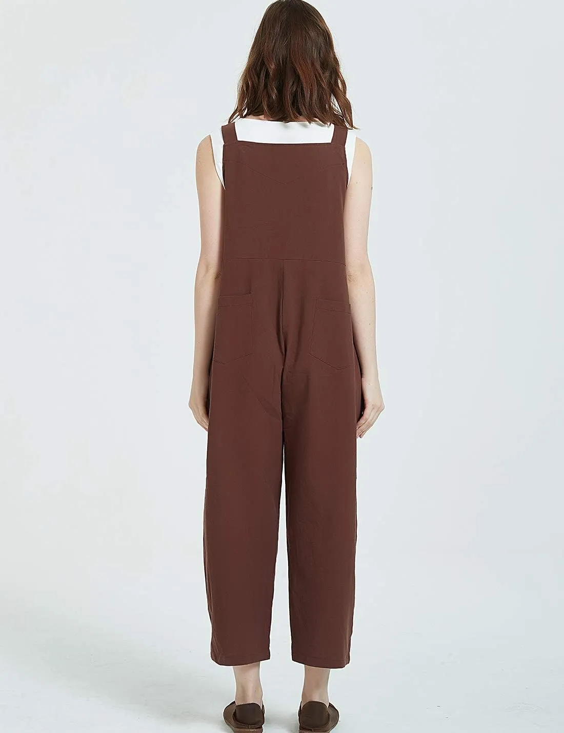 Gihuo Women's Baggy Loose Cotton Linen Bib Overalls Jumpsuits