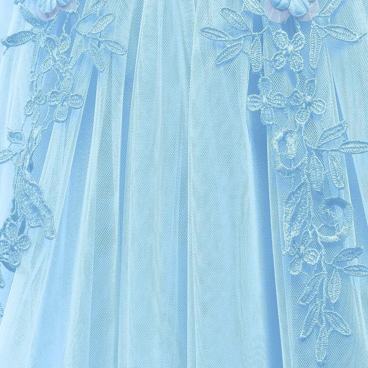 Girls Embroidery Flower Lace Long A Line Pageant Dress Floor Length Princess Prom Tulle Maxi Gown for Wedding Party Birthday