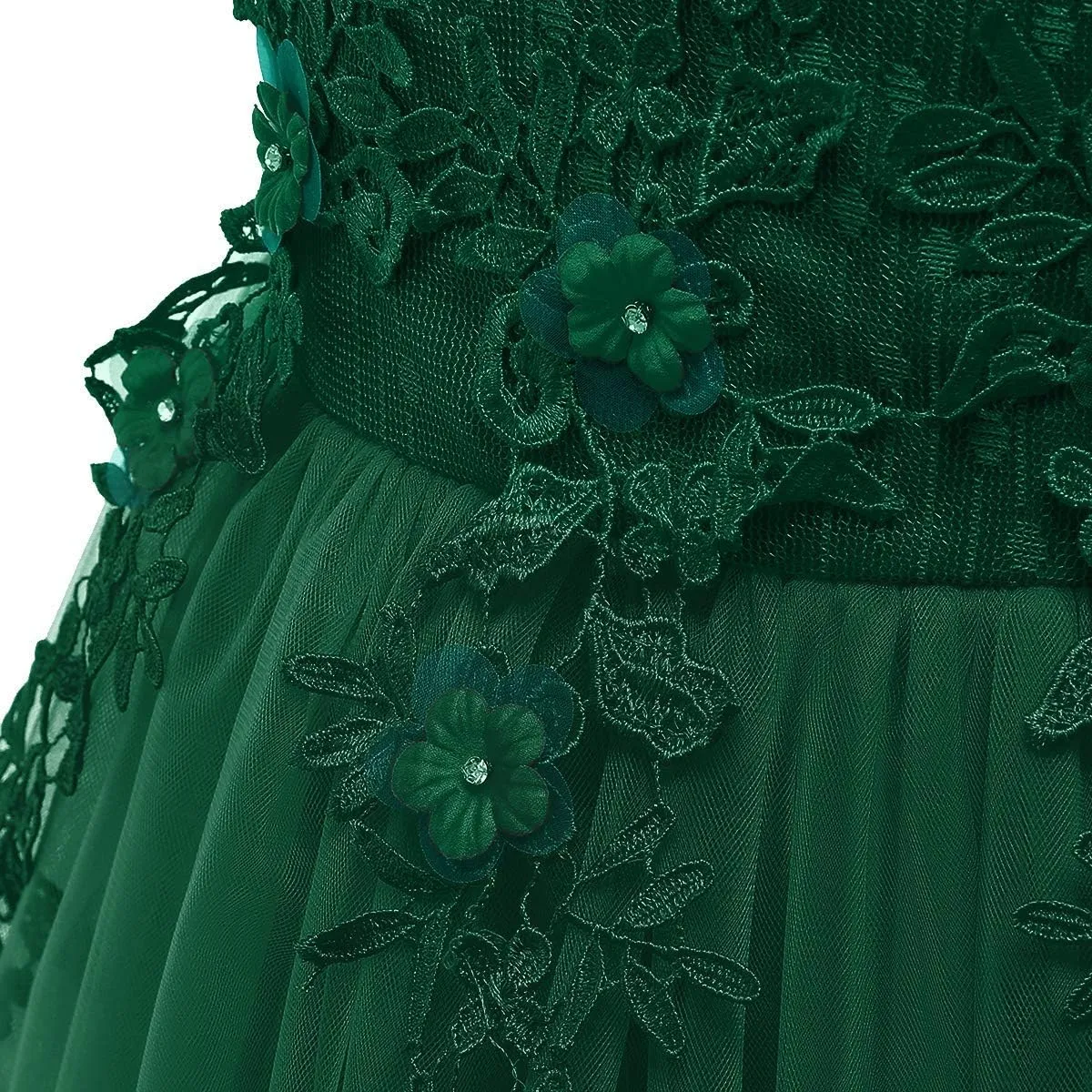 Girls Embroidery Flower Lace Long A Line Pageant Dress Floor Length Princess Prom Tulle Maxi Gown for Wedding Party Birthday