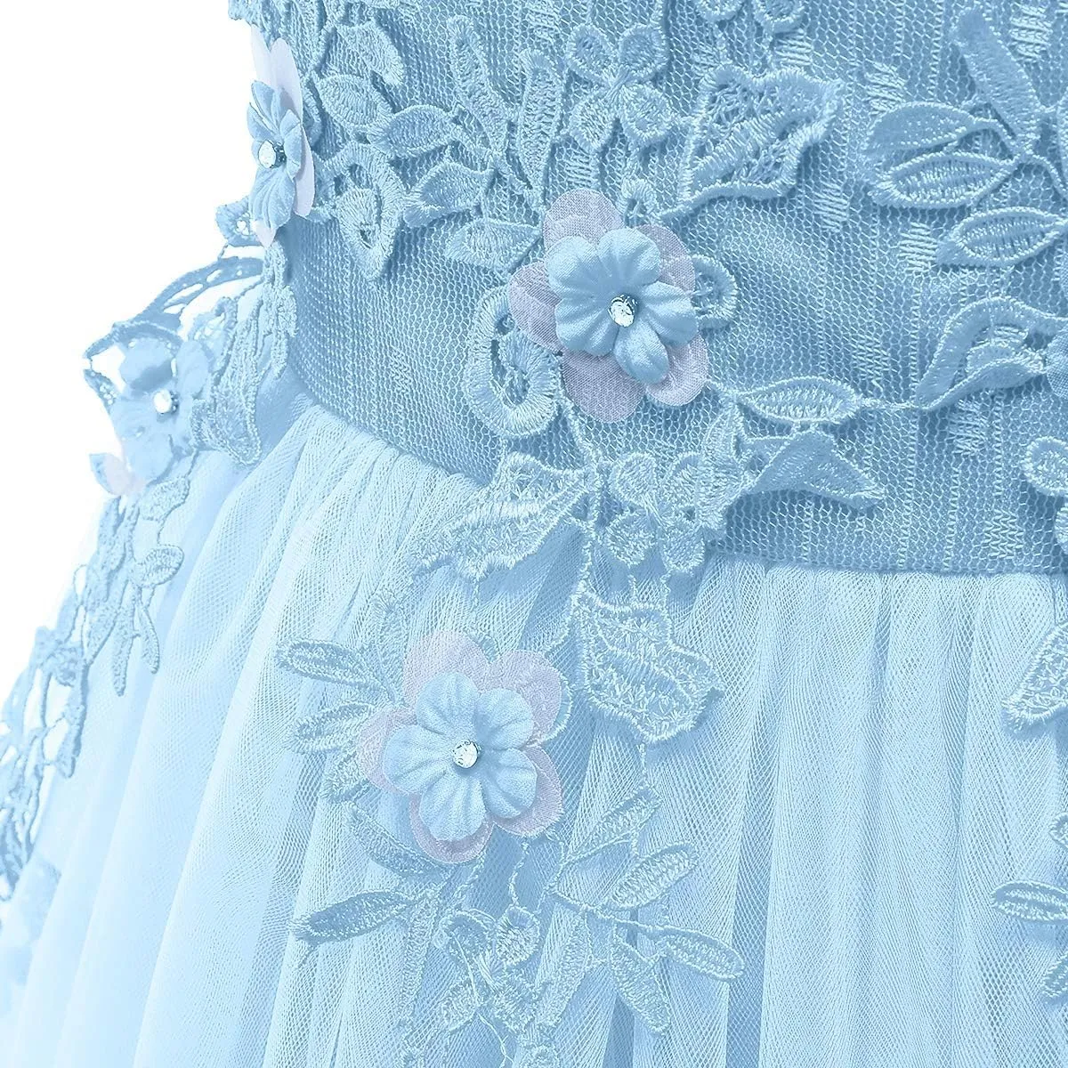 Girls Embroidery Flower Lace Long A Line Pageant Dress Floor Length Princess Prom Tulle Maxi Gown for Wedding Party Birthday