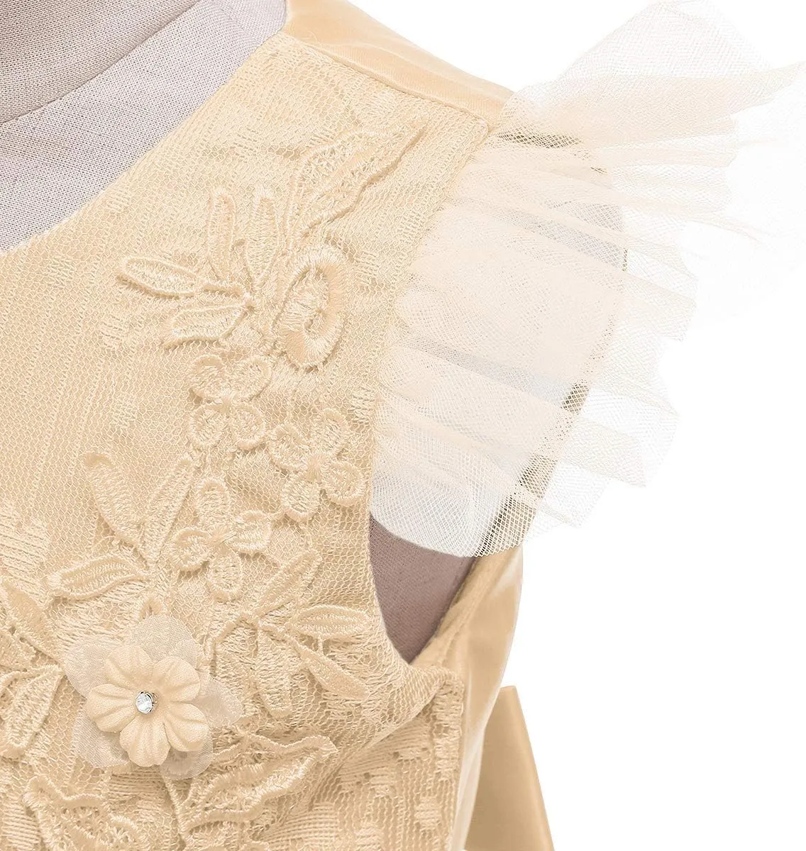 Girls Embroidery Flower Lace Long A Line Pageant Dress Floor Length Princess Prom Tulle Maxi Gown for Wedding Party Birthday