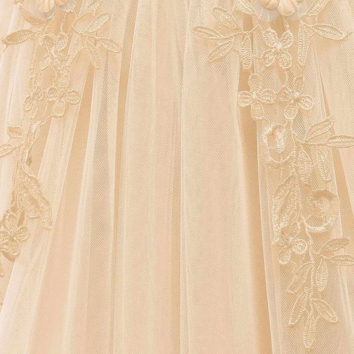 Girls Embroidery Flower Lace Long A Line Pageant Dress Floor Length Princess Prom Tulle Maxi Gown for Wedding Party Birthday