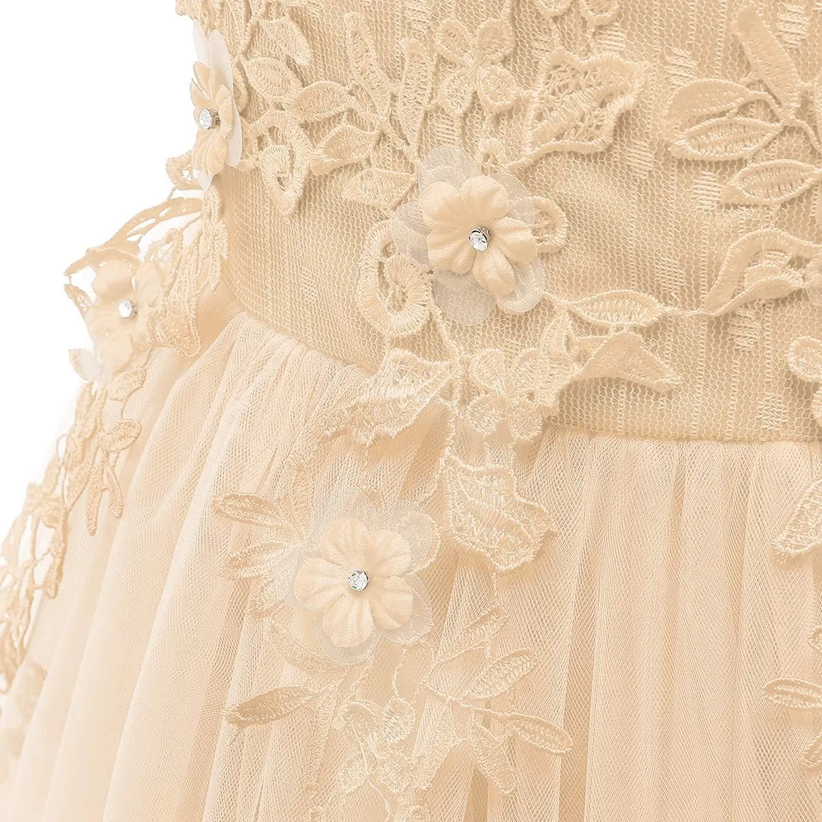 Girls Embroidery Flower Lace Long A Line Pageant Dress Floor Length Princess Prom Tulle Maxi Gown for Wedding Party Birthday