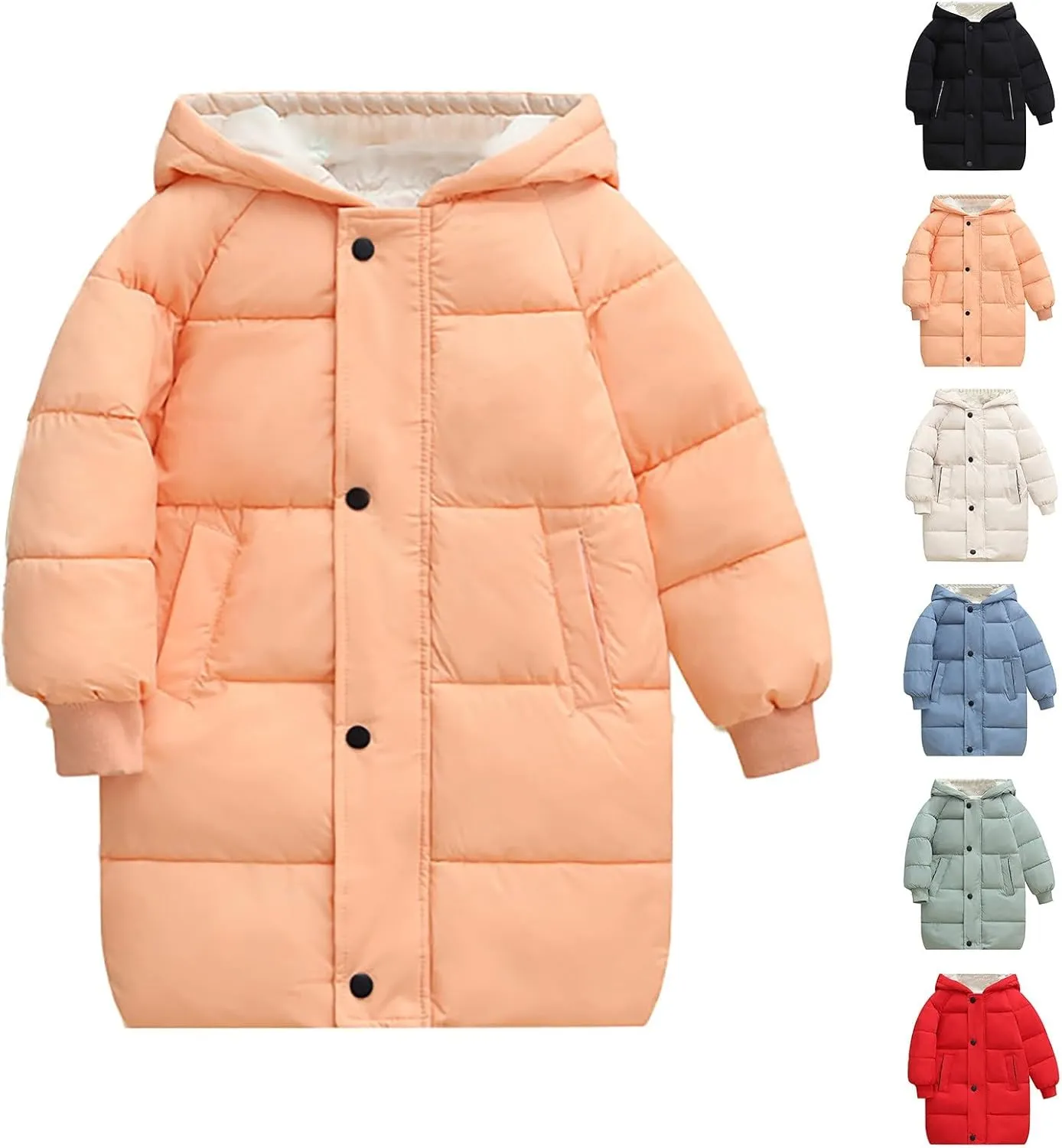 Girls Long Winter Coat Hooded Puffer Jacket Kids Lightweight Down Coat Insulated Parka Thicken Warm Padded Jacket
