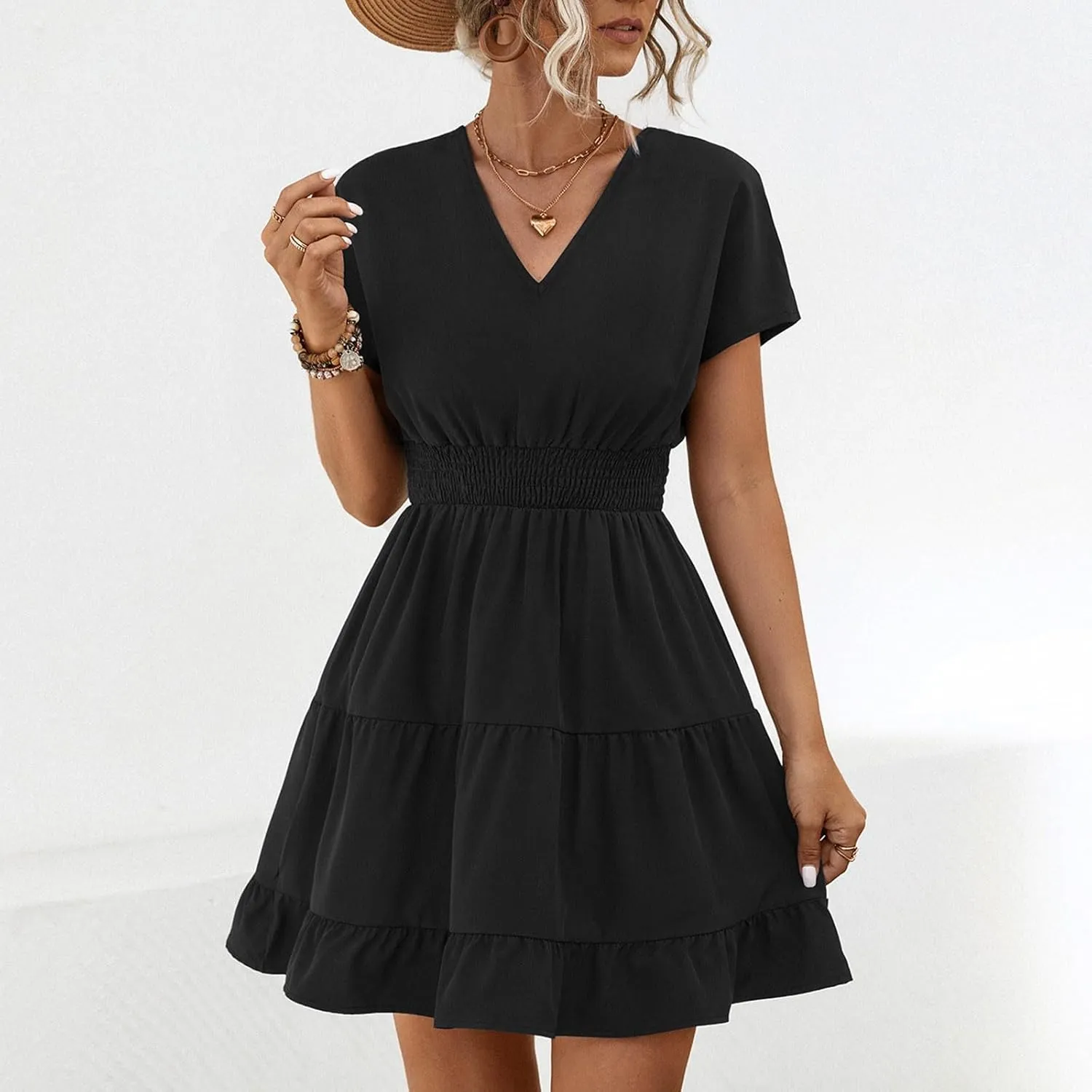 Halter Dress for Women Retro Floral Polka Dot Backless Boho Dresses Sleeveless Self-Tie Belt Swing Ruffle Sun Dress