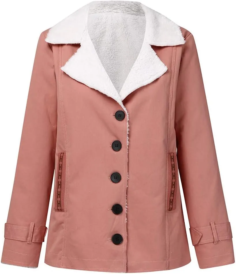 Hasta Womens Plush Denim Jackets Plus Size Single-Breasted Fleece Lined Winter Coats Pocket Vintage Thicker Fuzzy Jackets
