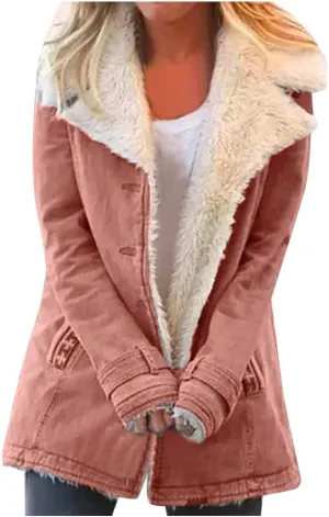 Hasta Womens Plush Denim Jackets Plus Size Single-Breasted Fleece Lined Winter Coats Pocket Vintage Thicker Fuzzy Jackets