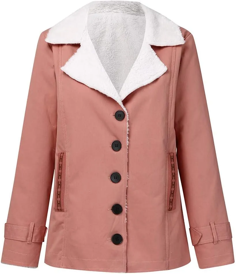 Hasta Womens Plush Denim Jackets Plus Size Single-Breasted Fleece Lined Winter Coats Pocket Vintage Thicker Fuzzy Jackets