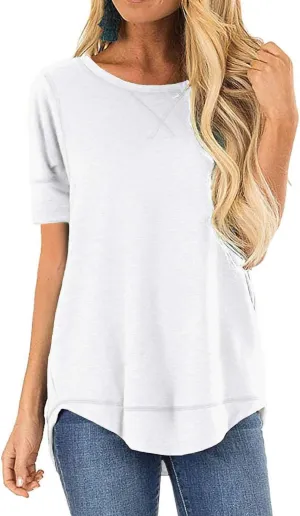 HIYIYEZI Summer Tops for Women Short Sleeve Side Split Casual Loose Tunic Top