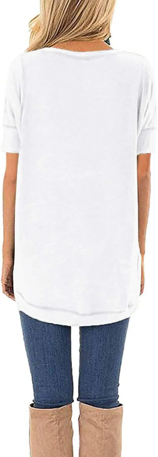 HIYIYEZI Summer Tops for Women Short Sleeve Side Split Casual Loose Tunic Top