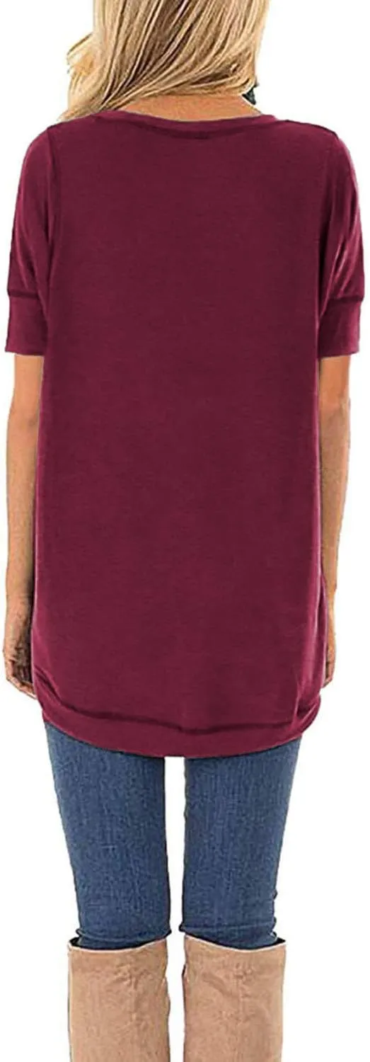 HIYIYEZI Summer Tops for Women Short Sleeve Side Split Casual Loose Tunic Top