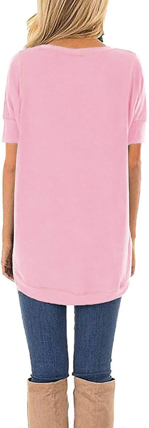 HIYIYEZI Summer Tops for Women Short Sleeve Side Split Casual Loose Tunic Top