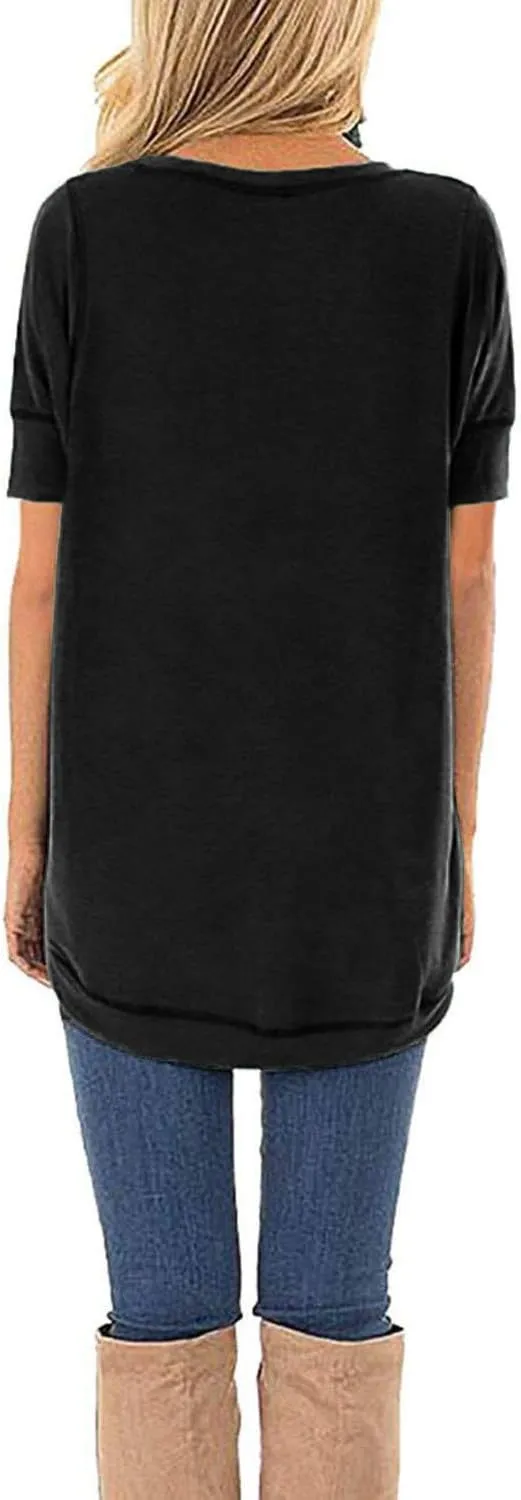 HIYIYEZI Summer Tops for Women Short Sleeve Side Split Casual Loose Tunic Top