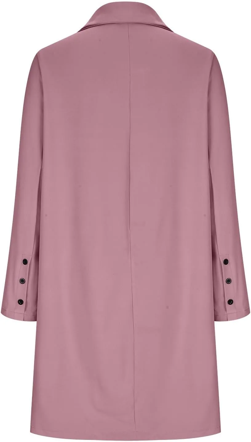 Hvyesh Women's Long Wool Blend Pea Coat Winter Casual Overcoat Notched Lapel Collar Trench Coat Belted Long Jacket Outerwear