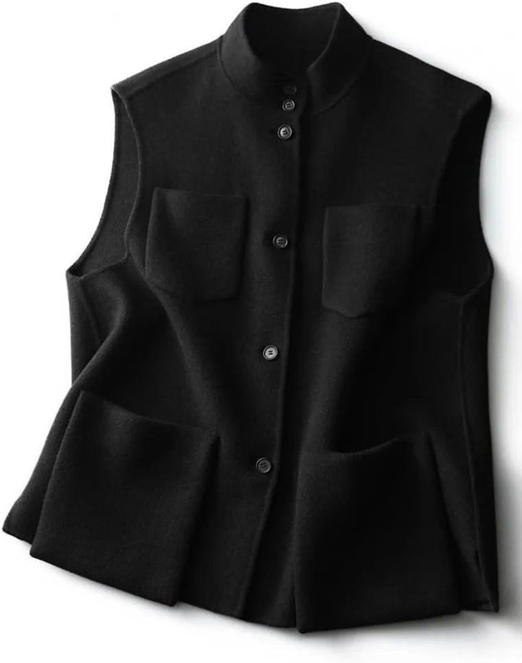 IDEALSANXUN Wool Vest Women Fall Winter Sleeveless Jackets Casual Button Down Waistcoat Trench Coat Outerwear Vest Tops