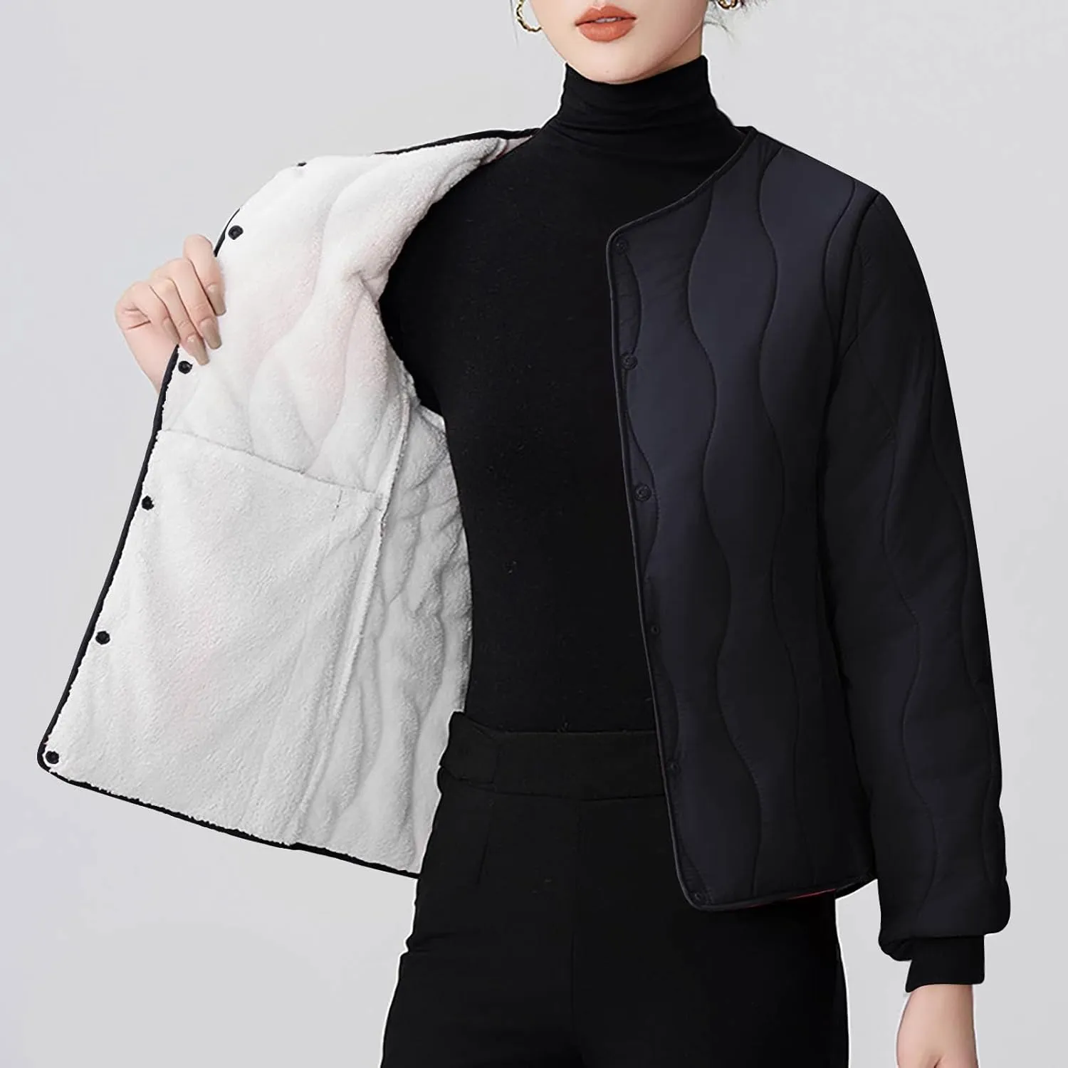 Jackets for Women Zip Up Quilted Puffer Jacket Fleece Lined Parka Oversized Causal Versatile Womens Fashion Hoodie