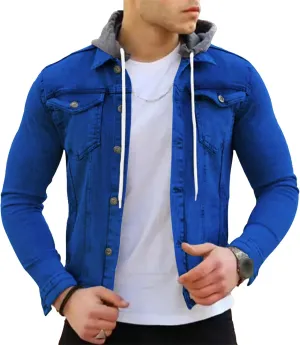 JEShifangjiusu Men'S Denim Hoodie Military Jacket Casual Slim Fit Button Down Jeans Coat Fashion Winter Denim Trucker Jacket
