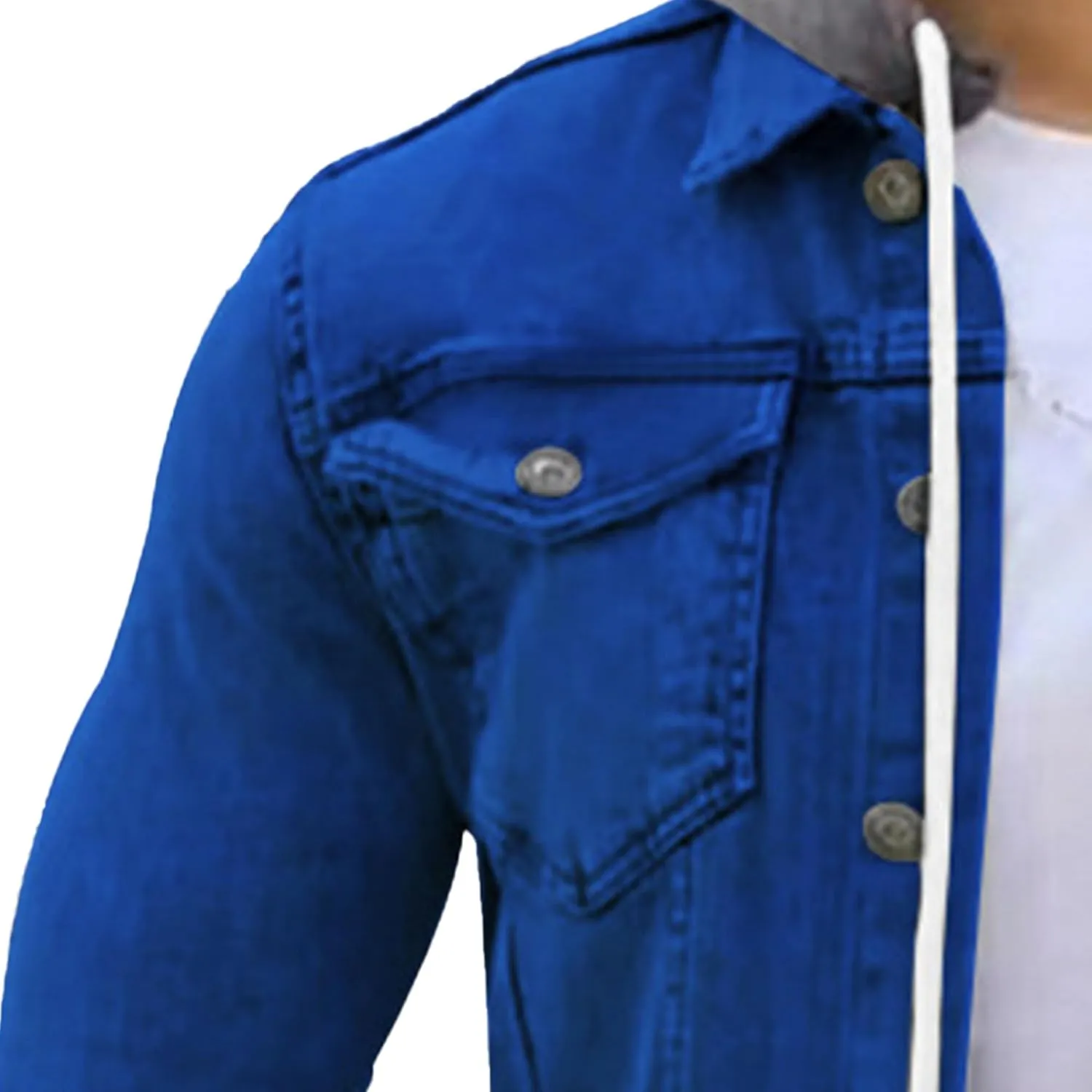 JEShifangjiusu Men'S Denim Hoodie Military Jacket Casual Slim Fit Button Down Jeans Coat Fashion Winter Denim Trucker Jacket