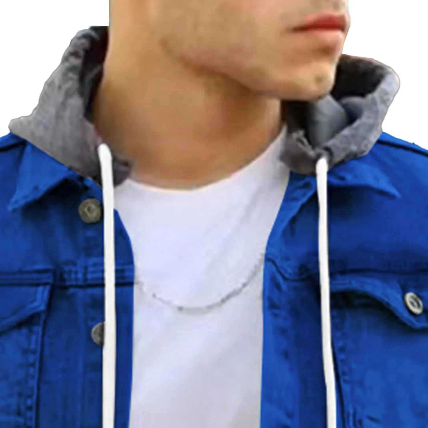 JEShifangjiusu Men'S Denim Hoodie Military Jacket Casual Slim Fit Button Down Jeans Coat Fashion Winter Denim Trucker Jacket