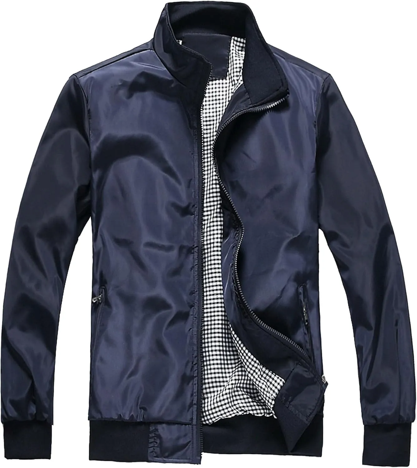 JEsilunmaMY Men's Casual Business Jackets Full Zip Stand Collar Lightweight Jackets Windproof Windbreaker Bomber Coat