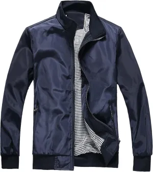 JEsilunmaMY Men's Casual Business Jackets Full Zip Stand Collar Lightweight Jackets Windproof Windbreaker Bomber Coat