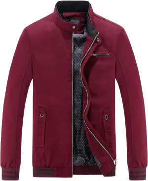 JEsilunmaMY Men's Slim Cargo Cotton Jacket Stand Collar Zipper Lightweight Jackets Casual Sportwear Rib Bomber Jackets